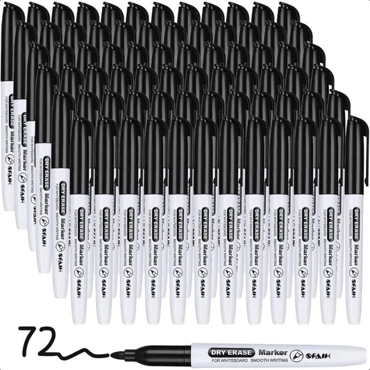 Fine Tip Dry Erase Markers – 72 Pack Black Whiteboard Markers, Bulk Erasable Pens for Classroom, Office & Home