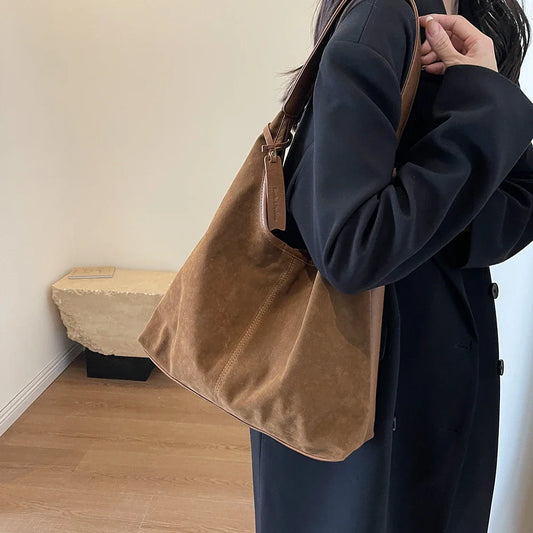 Women’s Suede Hobo Bag – Magnetic Closure Large-Capacity Tote for Work & Travel