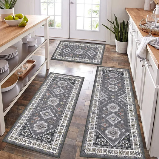 3PCS Kitchen Rug Set – Washable Non-Slip Mats for Kitchen, Hallway & Laundry Room, Holiday Décor