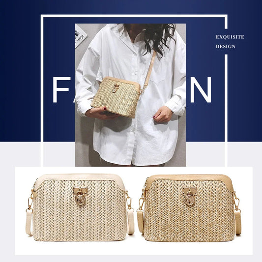 Straw Woven Messenger Bag – Handmade Rattan Crossbody Shell Purse for Summer Beach & Travel 👜🌴