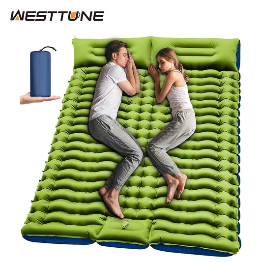 Westtune Double Sleeping Pad – 4" Thick Inflatable Mattress with Pillows & Built-In Foot Pump for 2 People 🏕️💤