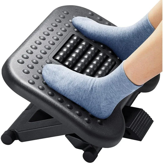 Foot Rest for Under Desk at Work,Adjustable Footrest with Massage Texture and Roller,Ergonomic Foot Stool with 3 Height Position