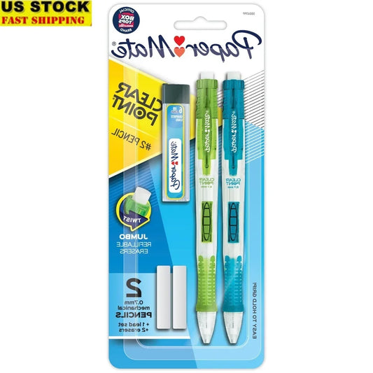 Clear Point Mechanical Pencils – 0.7 mm Lead with Advance Mechanism & Jumbo Eraser (2-Pack)