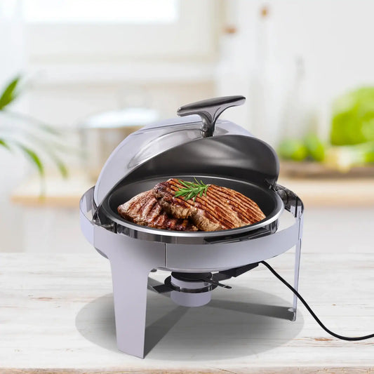6L Round Roll-Top Electric Buffet Food Warmer Set – Premium Stainless Steel Chafing Dish