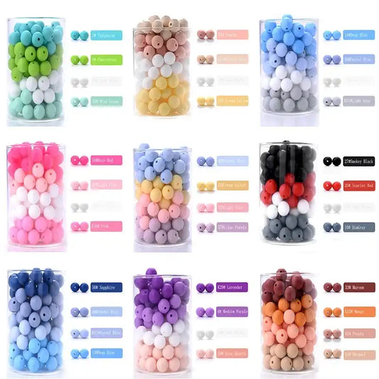 100-Piece 12 mm Silicone Beads Set for Baby Teething & Pacifier Chain – BPA-Free Chewable DIY Accessory
