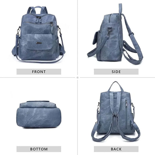 Women’s PU Leather Backpack Purse – Fashion Handbag Shoulder Bag for Daily Wear, Travel & Casual Outfits (Blue)