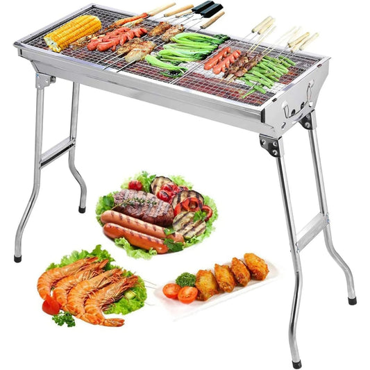 “Portable Charcoal BBQ Grill – Stainless Steel Folding Barbecue Tool Kit for Outdoor Cooking, Camping & Picnics”