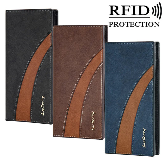 Fashion Long Purse Frosted Splicing Wallet PU Leather Business Men's Long Wallet Multifunction Large Cash Purse Bag Male