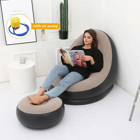 Inflatable Plush Sofa Bed & Foldable Footrest Lounge Chair – Outdoor & Indoor Portable Lazy Daybed with Feet Bench 🛋️