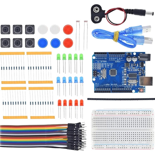 13-in-1 Mini Breadboard Starter Kit – USB Power + 3-Color LEDs & Jumper Wires for Arduino DIY Lab