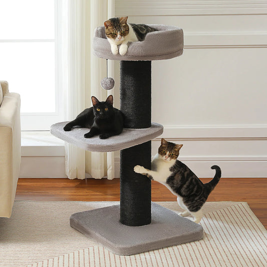 Cat Scratching Post for Large Cats – Tall Cat Tree Tower with Thick Sisal Post, Top Bed & Toy for Indoor Cats & Kittens