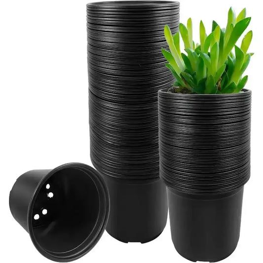 Reusable 100-Piece Plastic Nursery Pots Set with Drainage Holes – 4″/5″/6″ Square Seedling Cups