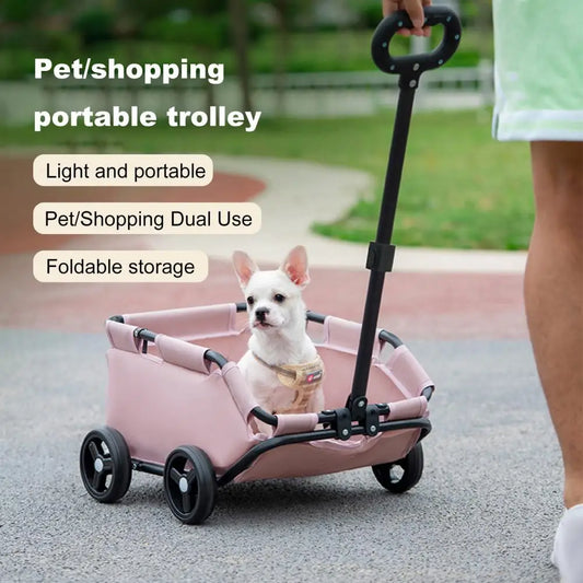 Safe Hair-Free Pet Carrier Stroller – 4-Wheel Folding Cart for Small Dogs & Cats, Travel, Shopping & Walking