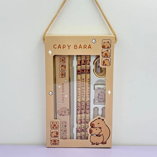 8-in-1 Capybara Stationery Set – Cartoon Animal Pencil, Ruler, Eraser & Sharpener for Kids