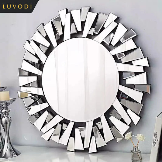 Luvodi Large Round Wall Mirror – Silver Starburst Design Decorative Mirror for Living Room, Dining Room & Bathroom Décor