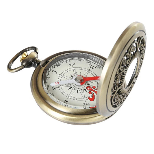 Vintage Bronze Pocket Compass – Retro Outdoor Hiking Navigation Tool & Kids Adventure Gift with Carabiner 🧭✨