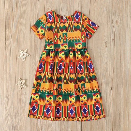 African-Style Dashiki Print Short-Sleeve Princess Dress for Toddler Girls (Ages 1-5Y)