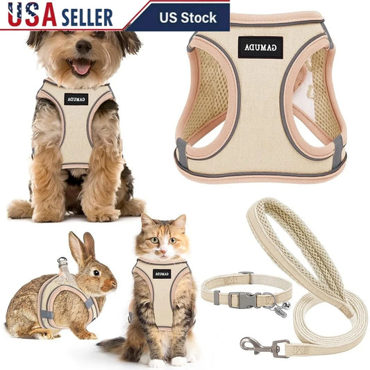 No-Pull Step-In Pet Harness, Leash & Collar Set – Reflective Soft Mesh Vest with Anti-Lost ID Tag for Small Dogs & Puppies