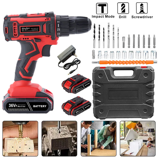 Professional Cordless Electric Drill & Driver Set – Impact Drill for Woodworking, Metal & Home Projects 🔧⚡