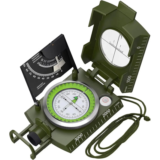 Professional Lensatic Metal Compass – Waterproof IP65 Outdoor Navigation & Clinometer for Camping & Hiking 🧭⛰️
