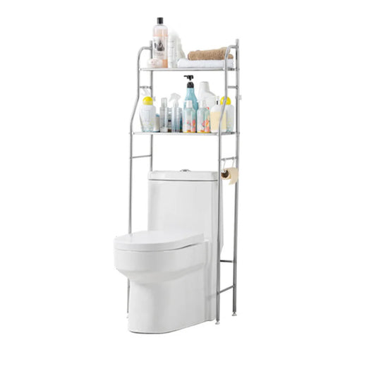 2-3 Tier Over-The-Toilet Freestanding Metal Storage Shelf with Paper Holder & Hooks – Space-Saving Bathroom Tower