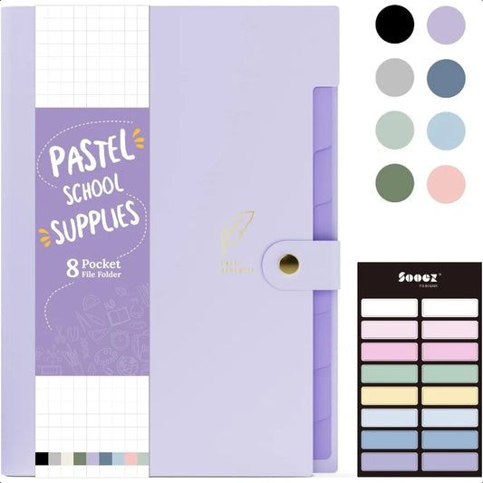 Aesthetic 8-Pocket Accordion File Organizer – Pastel Expanding Folder with Labels for Important Documents 🌸