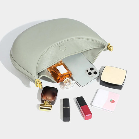 Women’s Trendy PU Leather Shoulder Bag – Half-Moon Underarm Clutch with Hasp Closure, Casual Designer Purse