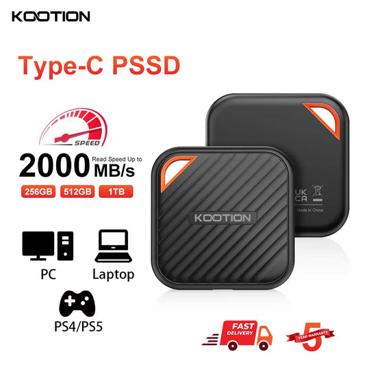 Kootion X6MAX Portable External SSD – Mini PSSD 512GB/1TB/2TB, USB 3.2 Gen 2 High-Speed Drive for Laptop, Desktop, PS4 & PS5