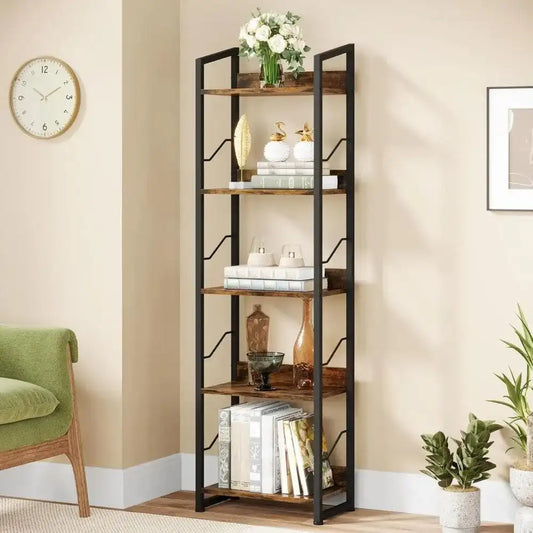 Tier Industrial Wood Bookcase with Metal Edge Protection - PulinGO