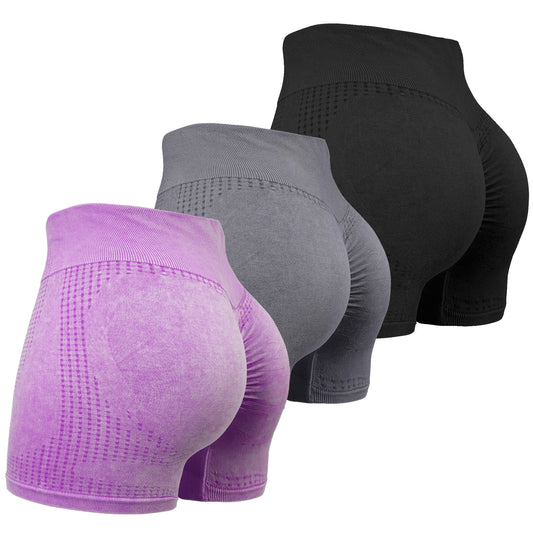 3-Piece High Waist Yoga Shorts Set – Solid Color, Breathable & Stretch Fitness Workout Shorts for Women