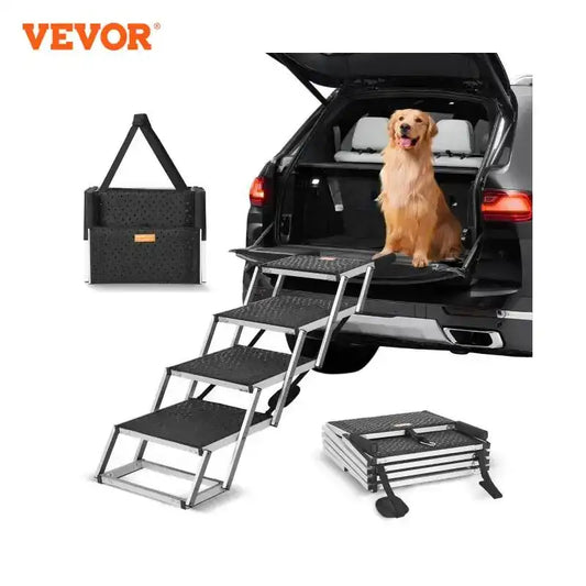 “Vevor 4-Step Folding Dog Car Stairs – Wide Portable Aluminum Pet Steps for Cars, SUVs & Trucks up to 150 lbs”