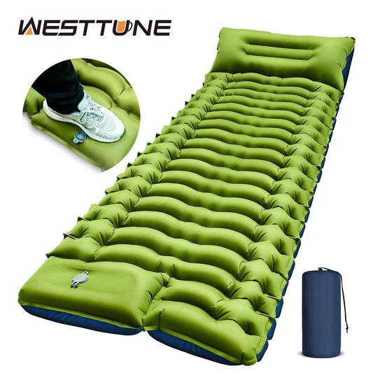 Westtune Ultralight Camping Sleeping Pad – Inflatable Mattress with Built-in Pillow & Foot Pump for Hiking 🏕️💤