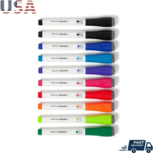Dry Erase Markers Set – 10 Color Medium Bullet Tip Whiteboard Markers with Low-Odor Ink