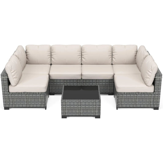 “7-Piece Modular Outdoor Furniture Set – PE Rattan Wicker Sectional Sofa with Cushions for Garden, Balcony & Patio”