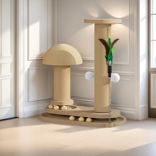 Interactive Cat Scratching Post Tower – Multi-Functional Cat Tree with Jute Rope, Ball Track & Self-Entertainment Scratch Board