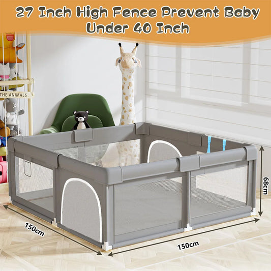 150 cm Baby & Toddler Indoor/Outdoor Playpen – Thickened Steel Pipe Frame with Anti-Collision Cloth Panels