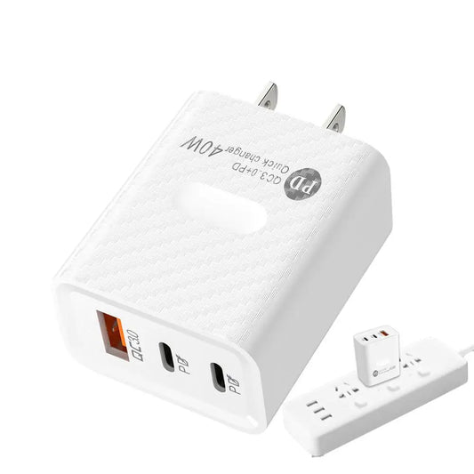 40W USB-C Travel Wall Charger – Fast Charging 3-Port Phone Charger Block & Type-C Adapter for Travel & Home Use