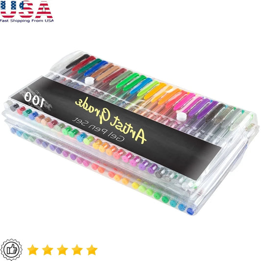 100 Count Gel Pen Set – Fine Point Non-Toxic Ink for Coloring, Sketching, Doodling & Creative Crafts
