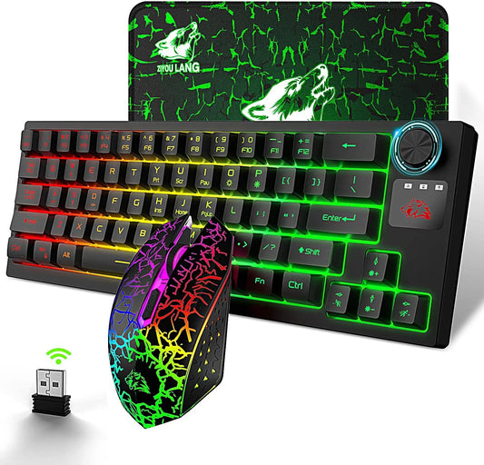 MambaSnake X Ziyou Lang Wireless Keyboard & Mouse Combo – Rechargeable 64-Key Compact RGB LED Backlit Set