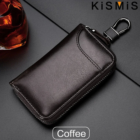 Genuine Leather Keychain Organizer – Unisex Key Bag, Multifunction Wallet & Car Key Holder Pouch