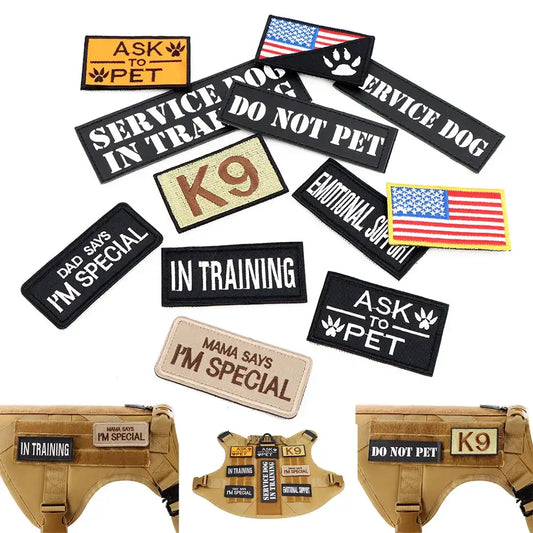 12-Piece Tactical Patch Bundle – Personalized Name ID Tags & Stickers for Dog Vest, Harness & Collar”