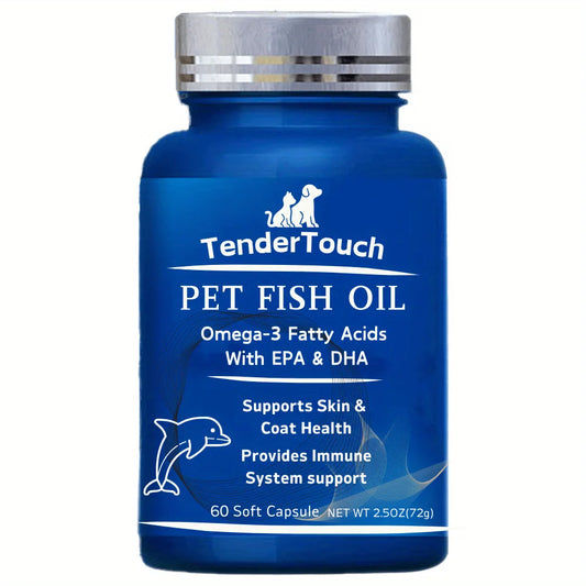Amazing Omega-3 Fish Oil Capsules for Dogs & Cats – 60 Capsules for Shedding, Dry Skin Relief & Coat Shine