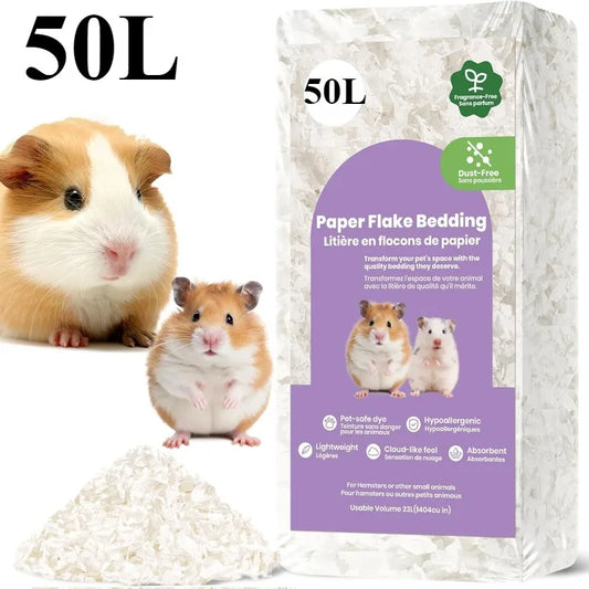 Natural Paper Small Pet Bedding – 23L/50L Dust-Free, Odor Control & Moisture Absorbent Shavings for Hamsters, Rabbits & Guinea Pigs