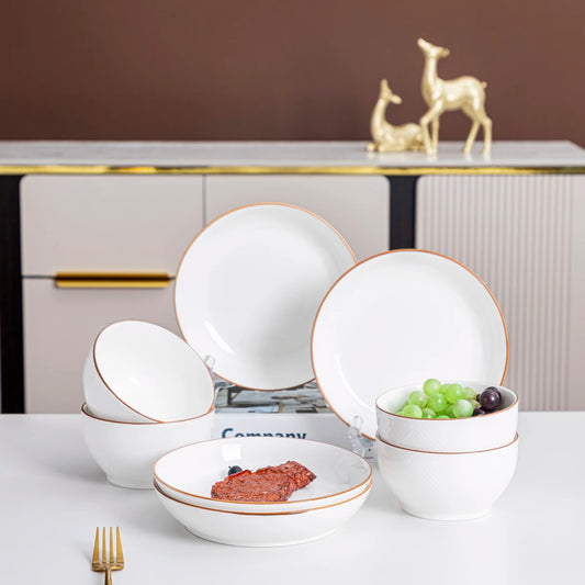 8-Piece Elegant Porcelain Tableware Set – Premium Ceramic Bowls & Plates for Home & Gift
