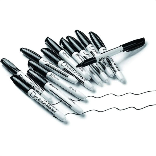 Black Dry Erase Markers Low Odor Fine Whiteboard Markers Thin Box of 12