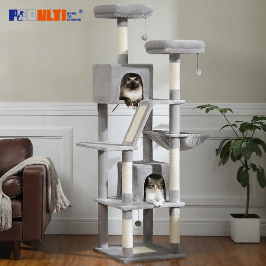 Large Cat Tree Tower for Indoor Cats – Multi-Level Plush Cat Condo with Scratching Posts, Boards, Perches & Caves