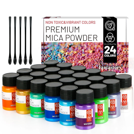 24-Color Mica Powder Pigment Set – Glitter Pigment Powder for Epoxy Resin, Candles, DIY Crafts & Painting