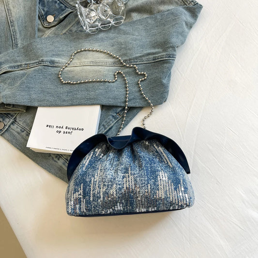 Women’s Denim Crossbody Chain Clutch – Stylish Hobo Purse & Evening Bag for Weddings, Parties & Bridal Fashion