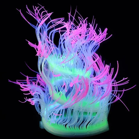 Luminous Silicone Sea Anemone Coral Décor – Glow-in-Dark Artificial Aquarium Decoration for Fish Tank Landscape