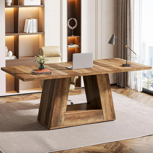 🖥️ 63" Modern Computer Desk – Large Office Executive Writing Desk with Faux Marble Finish for Home & Business